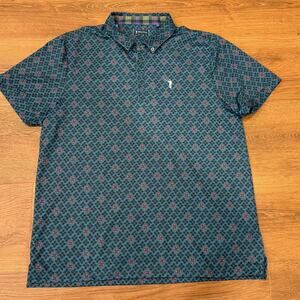 William Murray Golf Polo Shirt XL Blue Geometric Print Stretch Performance